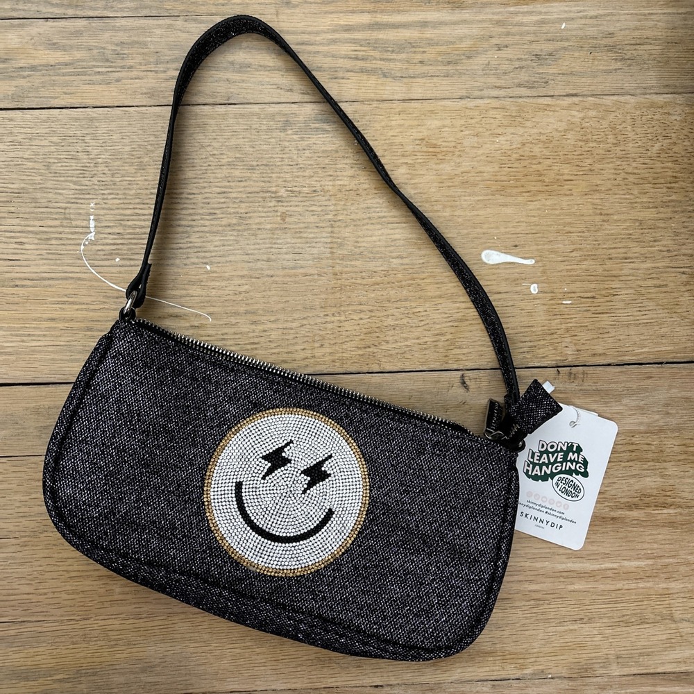 Skinnydip Rhinestone Smiley Face Glitter Shoulder‎ Bag 1688